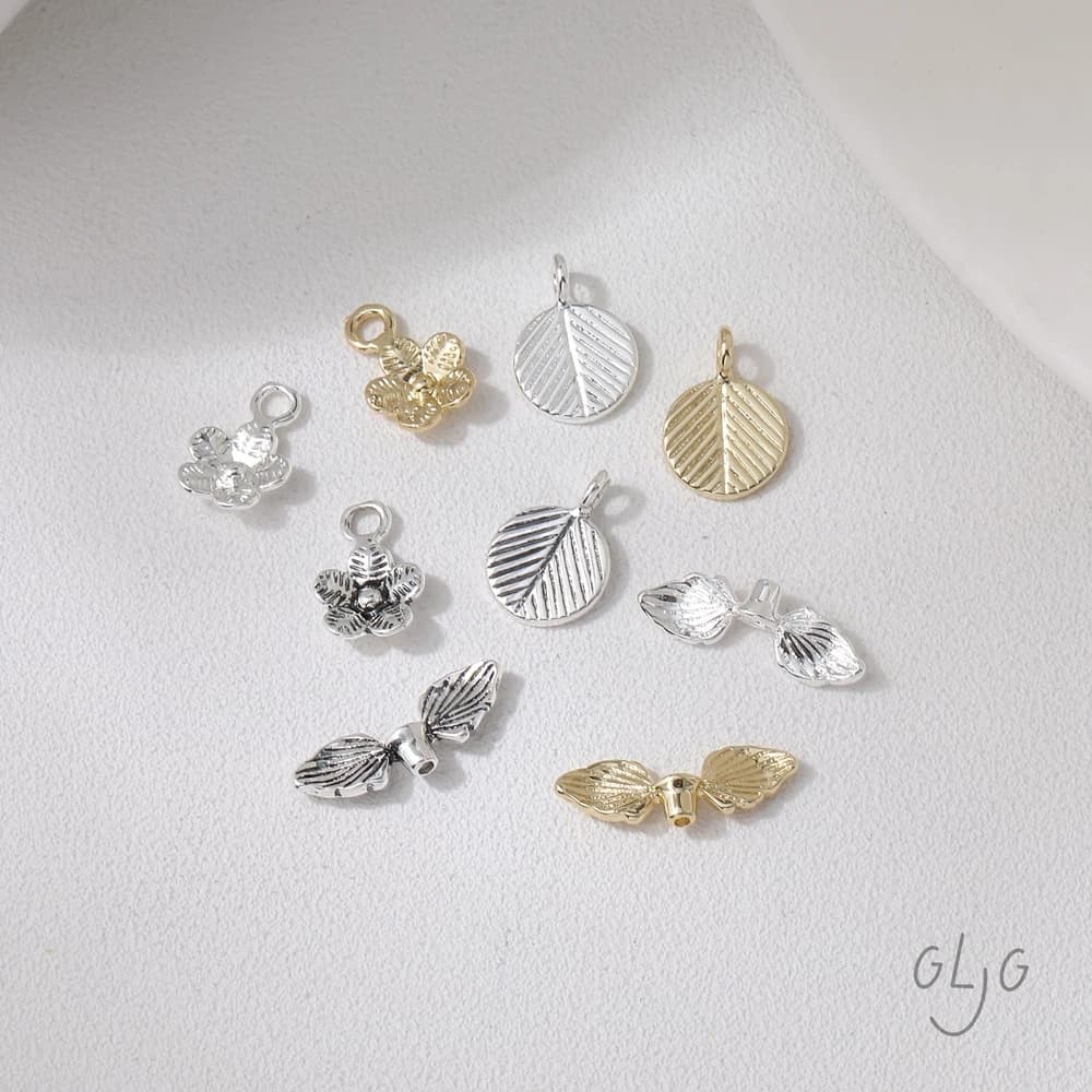 4PCS Gold Plated Brass Leaf Flower Pendant Necklace Bracelet Handmade Material Jewelry DIY Making Supplies Accessories