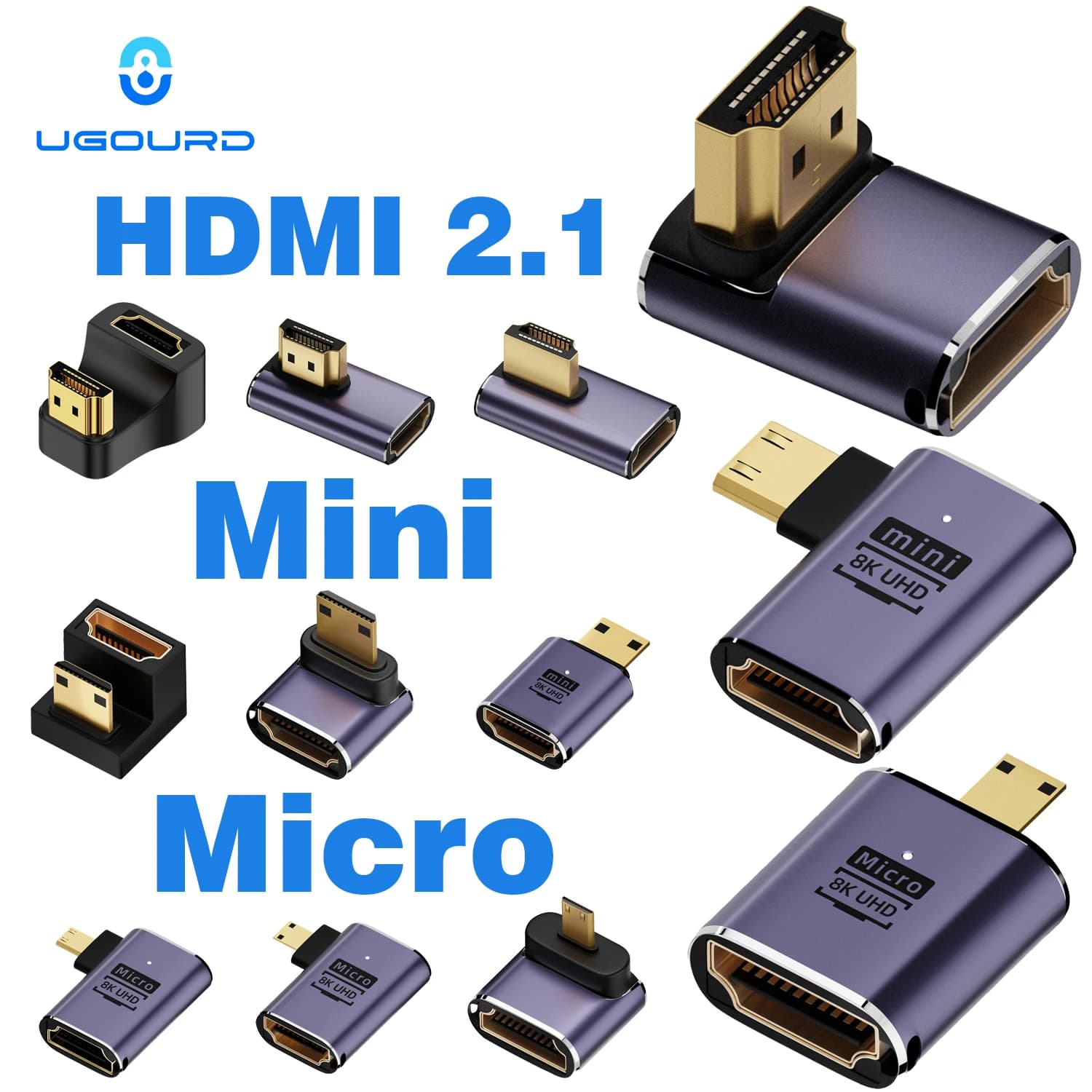 UGOURD HDMI2.1 Mini Micro hdmi Adapter Cable to HDMI 2.1 Converter 48Gpbs 8K60HZ 4K120HZ for HDTV Projector PS4 PS5 Portable PC