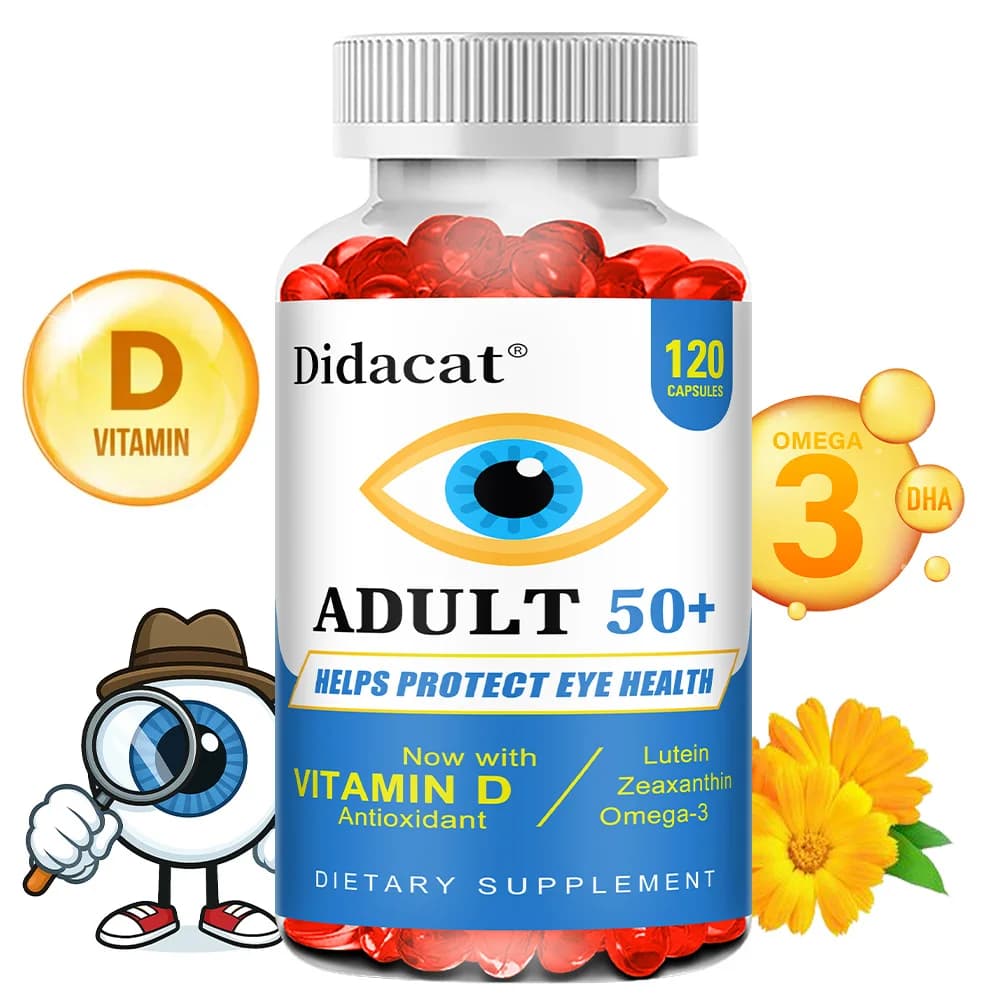 50+ Supplement of vitamins and minerals for eyes, multivitamin for eye and eye health with Omega-3, zinc, vitamins C and E, lutein, zeaxanthin