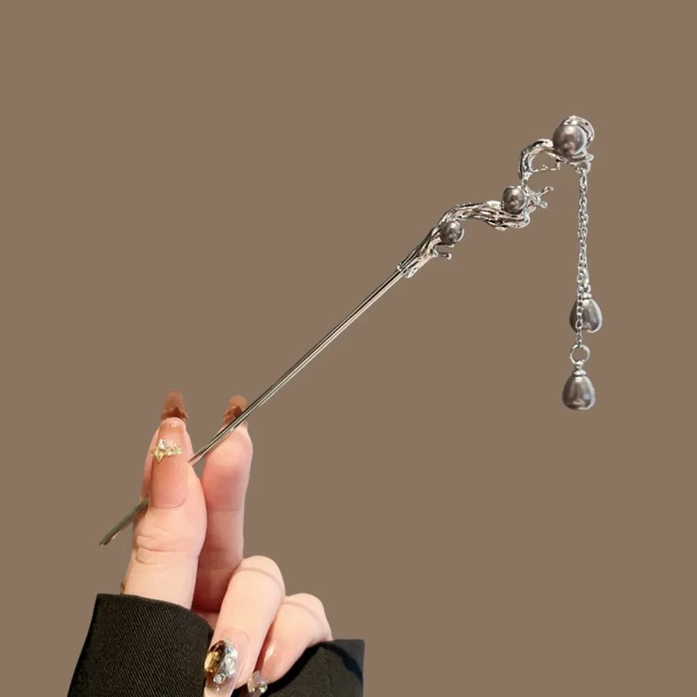 1pc elegante forcina cinese tonnellata in argento artigianale con perla scorrevole come accenti delicata nappa abbracciare bellezza senza tempo