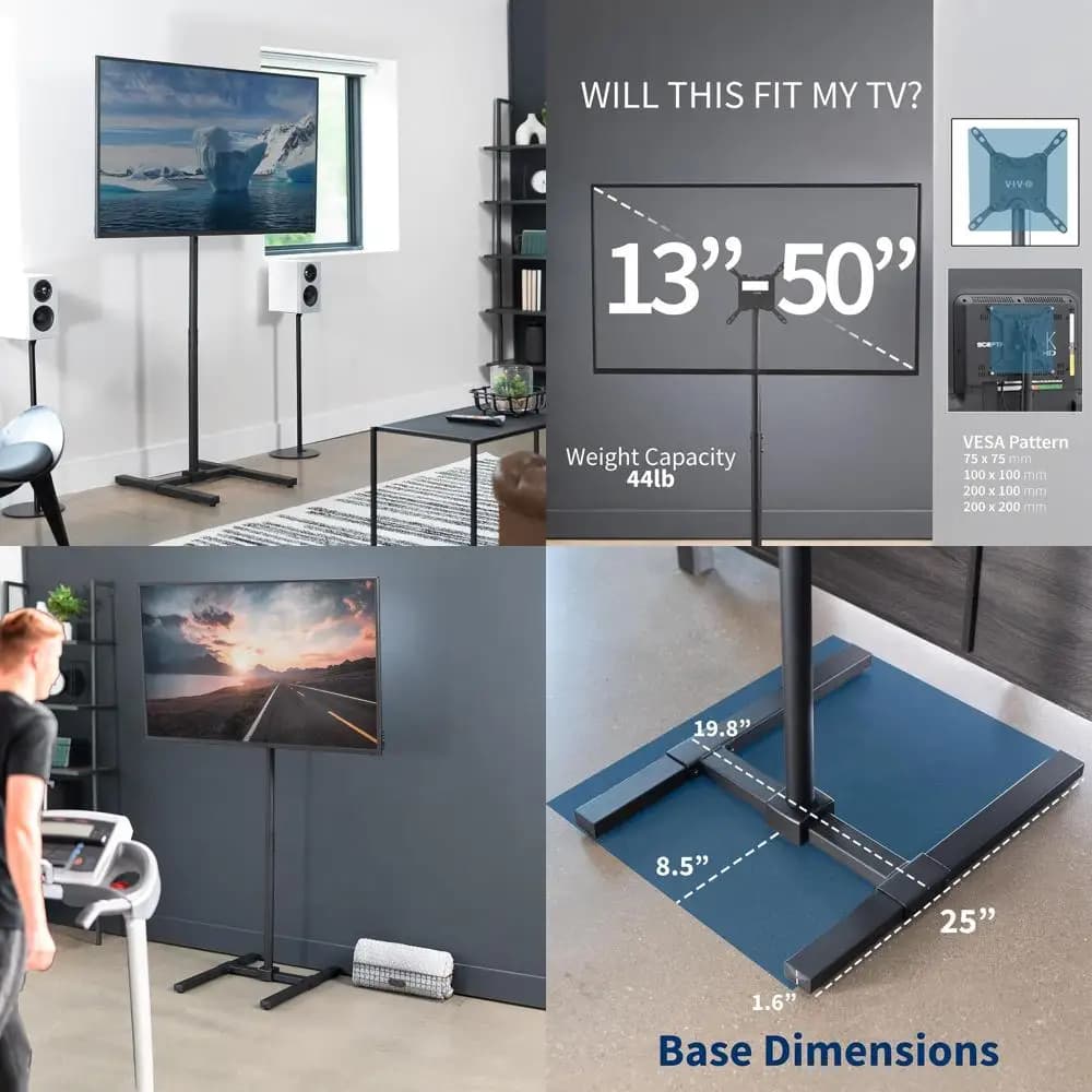 Supporto da pavimento universale per TV da 13-65 pollici fino a 20 kg, compatibile con monitor LCD, LED, OLED, 4K Smart piatti e curvi