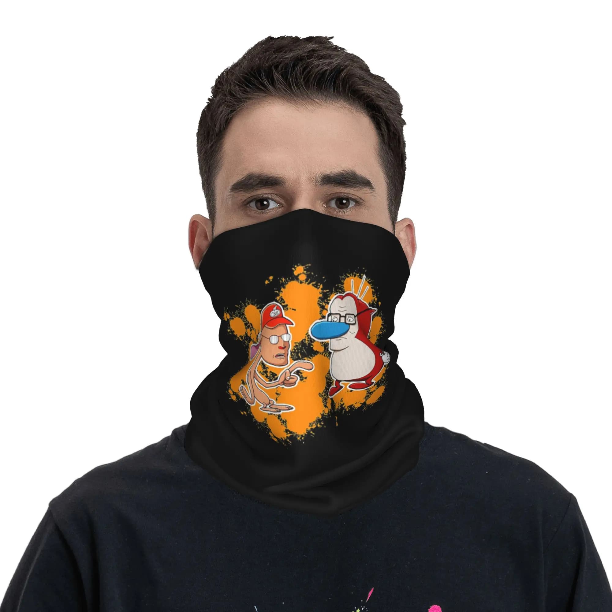 Neck scarf with print Cartoon Ren And Stimpy Dale And Hanky, face mask, for hiking, fishing, unisex, for adults, washable