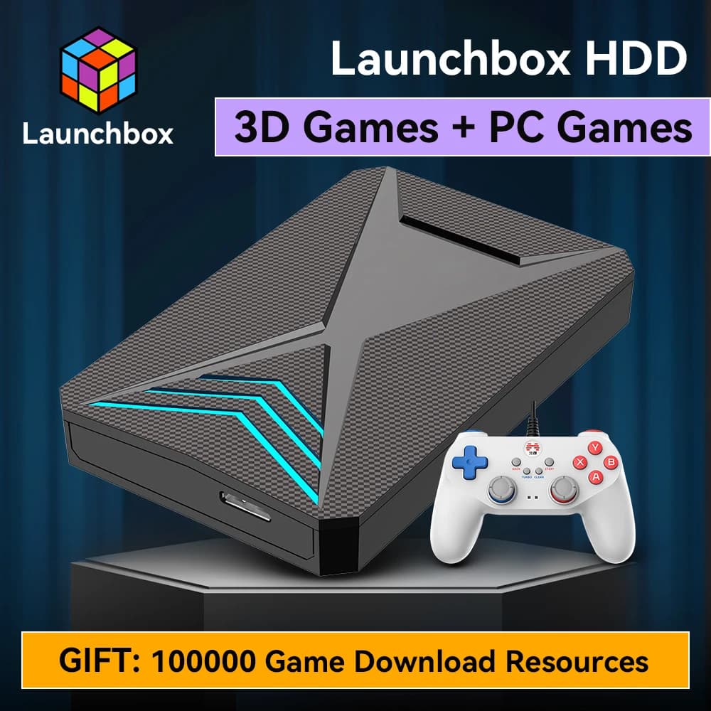 Hyper Base Lbox 2TB HDD da gioco Launchbox, disco rigido esterno portatile per PC, 4000 giochi 3D per PS4/PS3/Switch/PS2/PS1/WII/WIIU