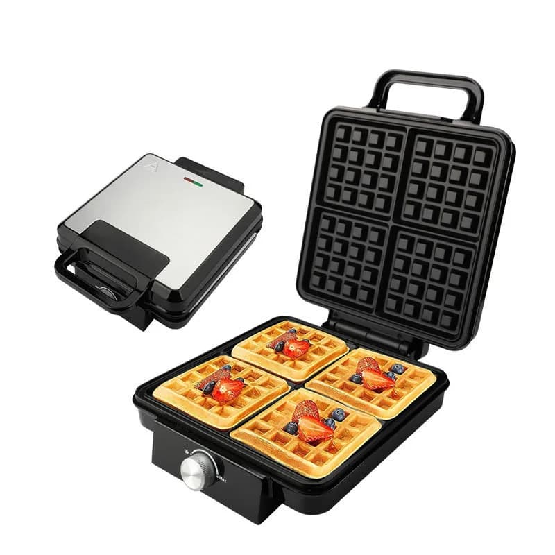Reemix Piastra per Mini Waffle Belgi a 4 Porzioni, 3 Livelli di Cottura con Piastre Quadrate Antiaderenti, 1500 Watt, Design Compatto