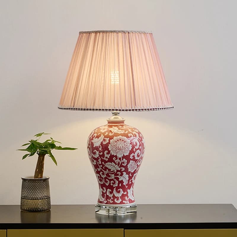 Lampada da dote di nozze Lampada da comodino per camera da letto Lampada da studio per soggiorno in stile cinese francese Lampada da scrivania in ceramica di lusso a luce rossa europea