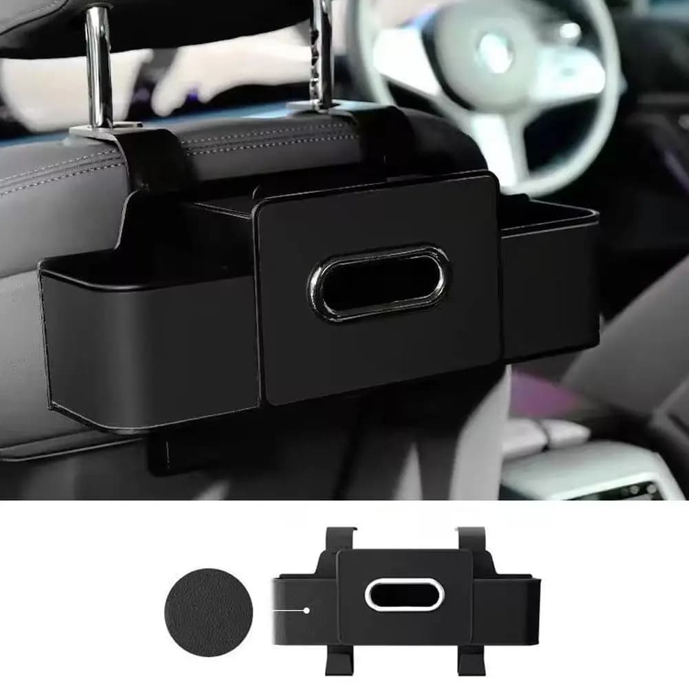 Organizer per Sedile Auto con Scatola in ABS e Porta Fazzoletti Doppio spazio per snack/bevande. Facile da Installare, Resina Durevole per Tutte le Auto