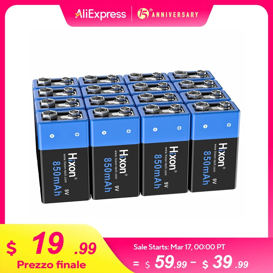 Nuovo 6f22 9v 850mah Batteria ricaricabile agli ioni di litio 9V Multimetro Microfono al litio Metal Detector Cavo remoto, Rilevatore di fumo