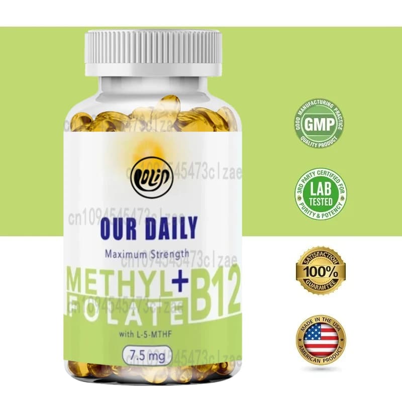 L-Metilfolate+B12-60 Capsules - Metilation and glycine - Immune support and vitamin supplements - Non-GMO capsules, vegetarian