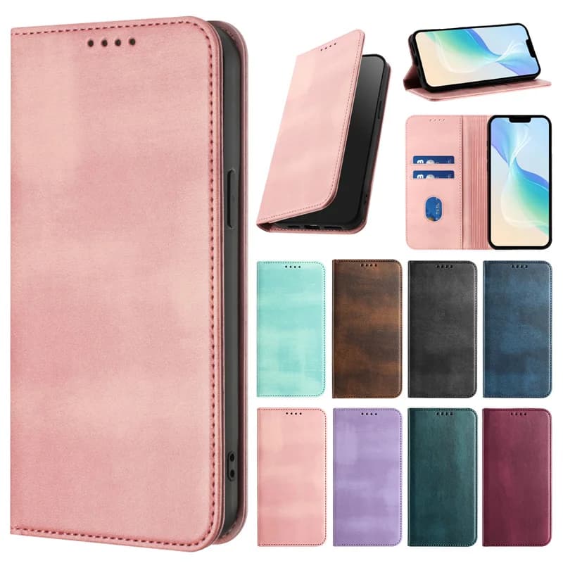 S26/S25 Ultra FE Solid Case for Samsung Galaxy S26 Ultra S25 Edge S24 FE S23 S22 S21 Plus Fundas Leather Magnetic Wallet Case