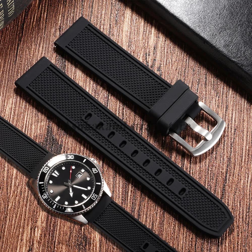 Cinturino in silicone nero a sgancio rapido di grandi dimensioni da 22 mm per Rolex per cinturino Seiko Bracciale sportivo da uomo in gomma di lunghezza estesa