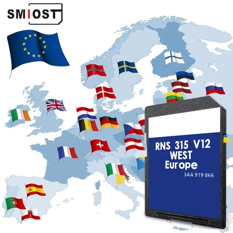 Scheda di memoria da 8 GB per VW RNS 315 Navigazione GPS per auto 3AA 919 866 Plus Mappa SD Europen West Navi Card SMIOST Spedizione di un giorno