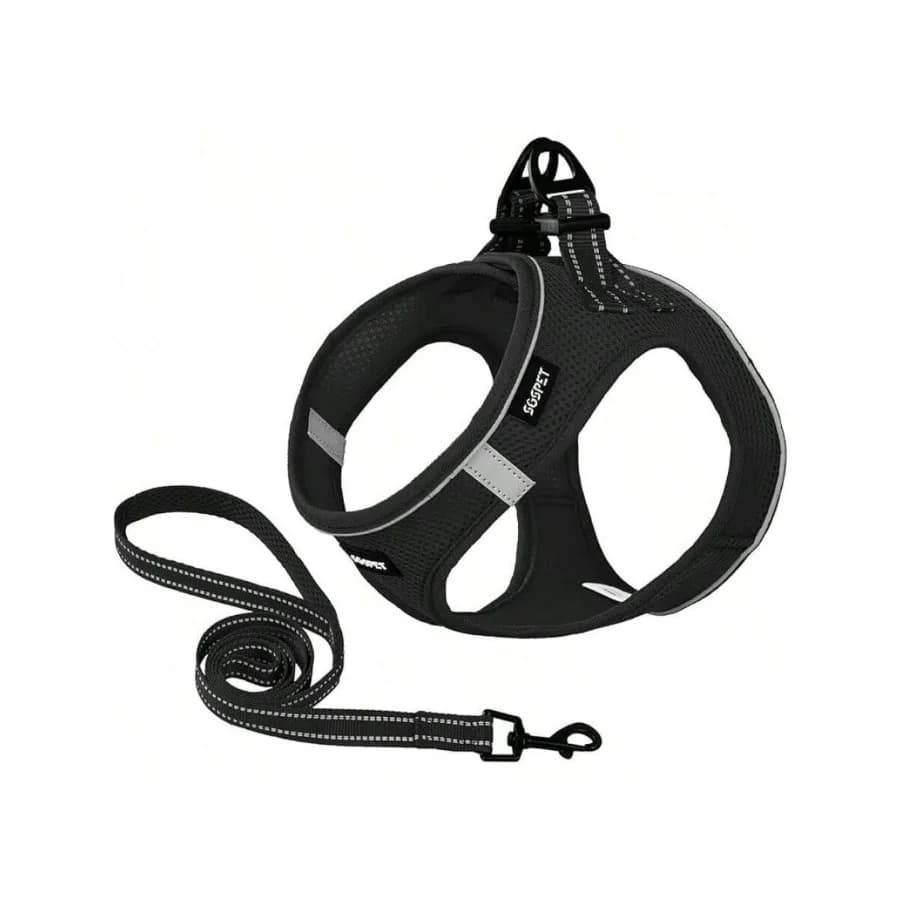 【New style】Dog Harness, Dog Breathable Mesh Harness Vest Collar Soft Chest Strap Leash Set, All Weather Mesh, Adjustable Reflec