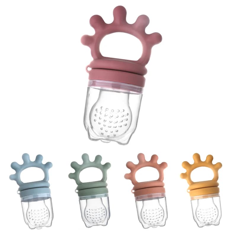 Mangiatoia per frutta in silicone per bambini con coperchio Borsa a rete per bambini Capezzolo Alimenti freschi Integratore di verdure Succhietto Alimentazione Dentizione Ciuccio Giocattolo