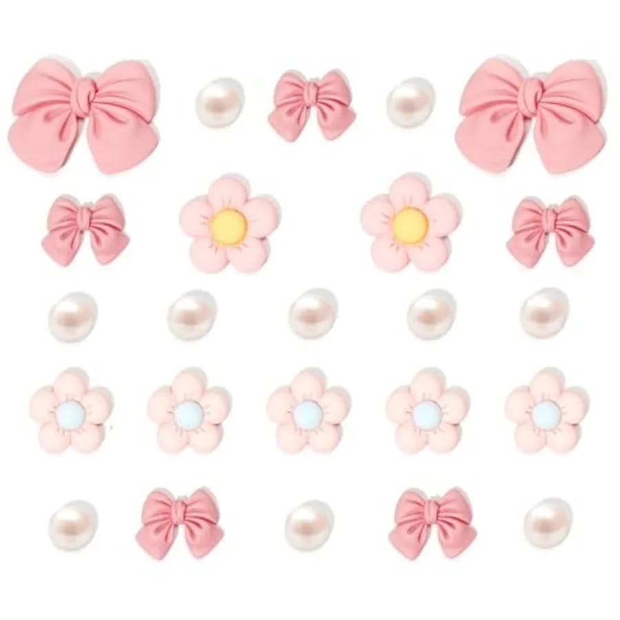 Resin Bow Shoe Charms for Girls, 24Pcs Cute Flower Accessories for Clog Sandals, Pearl Decoration for Women, DIY Party Favor