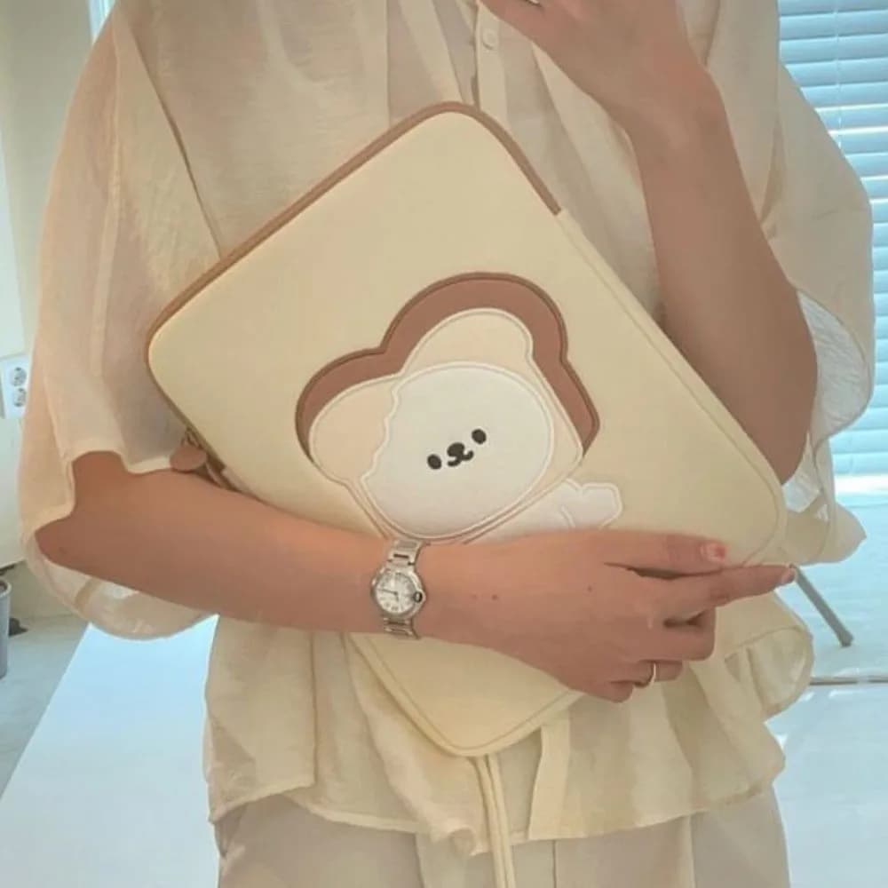 Portable Bread Dog Cartoon Laptop Bag Sweet Kawaii Tablet Sleeve Bag Cute Shockproof Girl Computer Bag Girls/Lady/Women