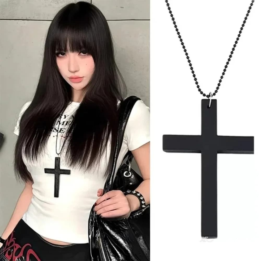 Collana con ciondolo croce in legno gotico punk di moda per donna uomo Halloween vintage nero hip hop Y2K accessori regalo gioielli per feste