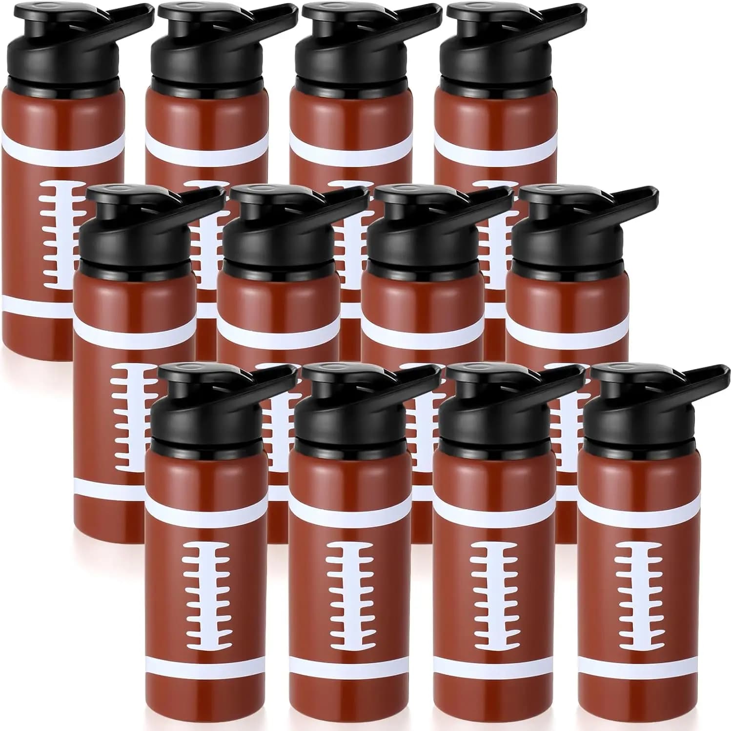 12-piece 20 ounce metal soccer water bottle with snap cover and man handle, reusable aluminum travel bottle for sports, gym, cycling