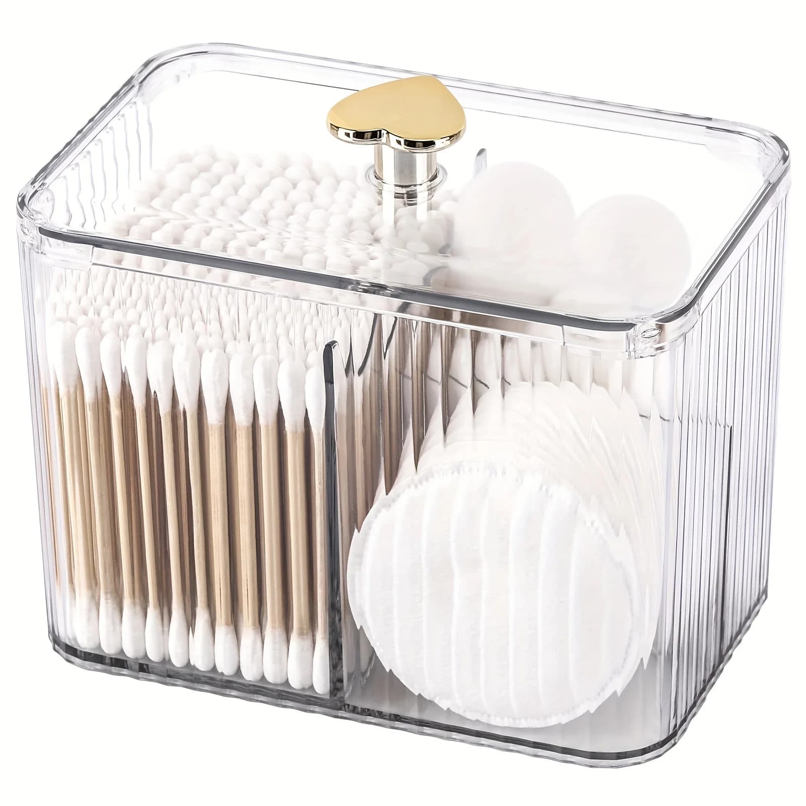 Dispenser porta Qtip Barattolo organizer da bagno trasparente a 3 sezioni 3 griglie Contenitore per bastoncini di cotone/cuscinetto/palla Contenitore per cosmetici Scatola di immagazzinaggio