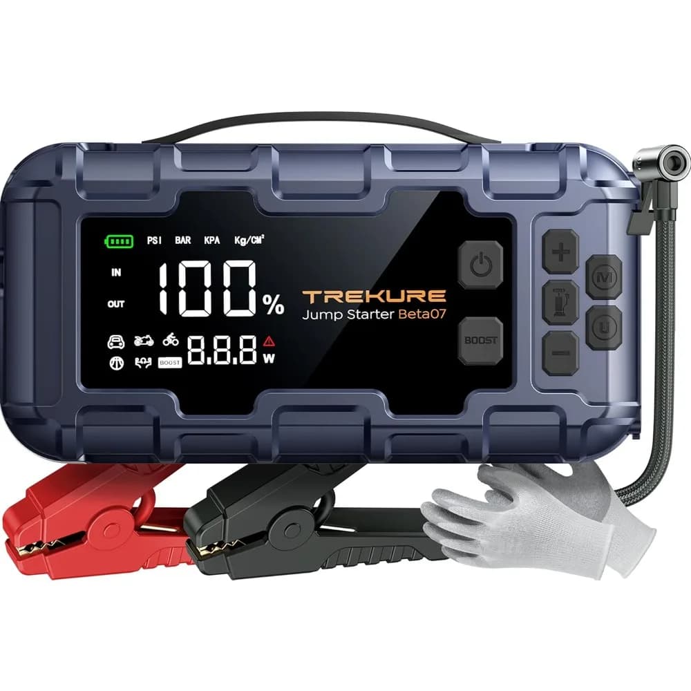 TREKURE 8000A Jump Starter Power Pack con compressore d'aria 160PSI, caricabatterie PD45W con avviamento di emergenza per batteria per auto (tutti i gas/1