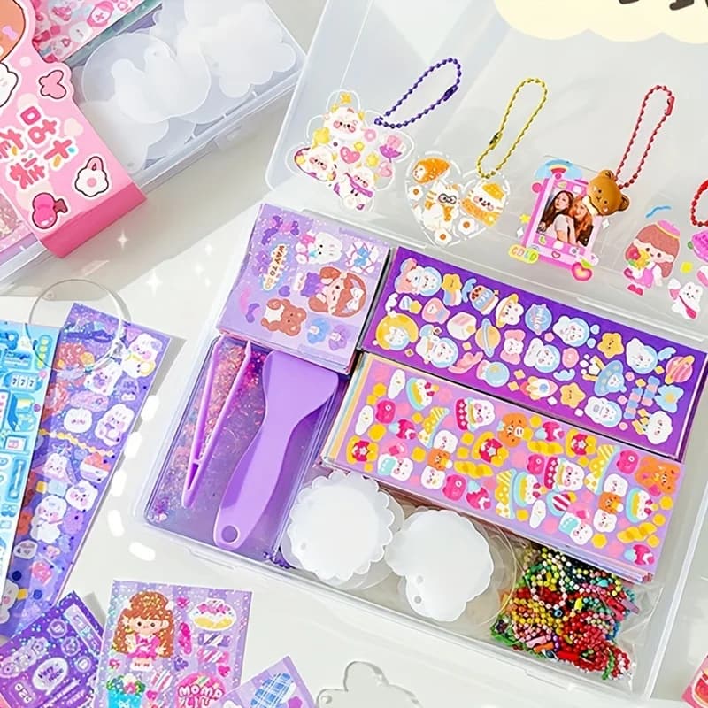 44/84/104pcs Cartoon Guka Cream Gum Boxed Stickers Set for Girls Doll House Transparent Acrylic Sticker DIY Background Board Set
