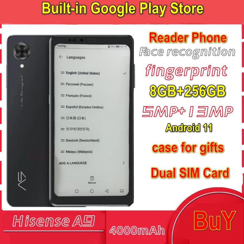 Google Hisense A9 Ebook integrato multilingue Lettura Smartphone Ereader Display EInk da 6,1 pollici 300 DPI Alta HIFI