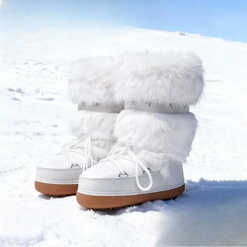 Winter New Women's Shoes Luxury Faux Fur Ultra Warm Snow Boots for Woman Exquisite Mid Calf Boots Designer Shoes Botas Feminina