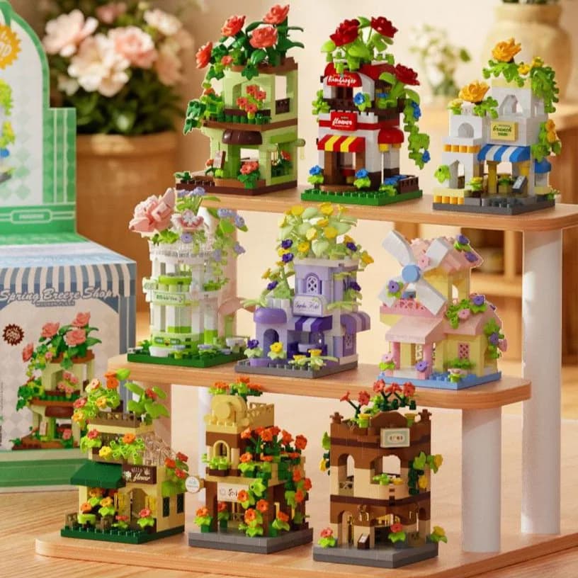 MOC Mulino a vento Cottage Micro Building Blocks Kit Casa in legno Capanna Log Cabina Mattoni Giocattoli per bambini Regalo