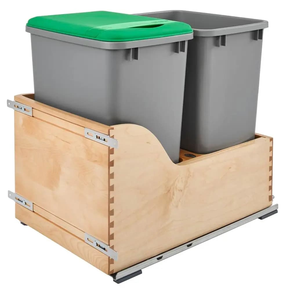 Bidoni della spazzatura estraibili in legno doppi da 35 Qt per mobili da cucina: grandi soluzioni per riporre i rifiuti e il riciclaggio
