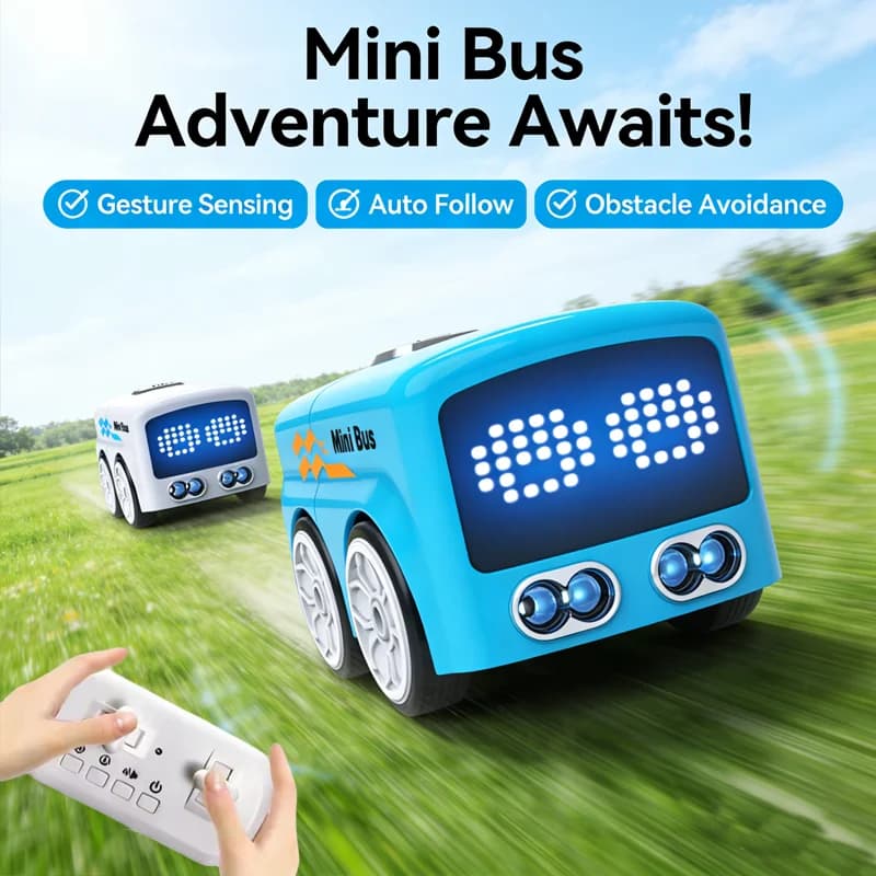 Mini Bus RC Intelligente con LED, Emoji, Sensore di Gesti, Interattivo, Auto Cartoon che Segue, Giocattolo Educativo per Bambini