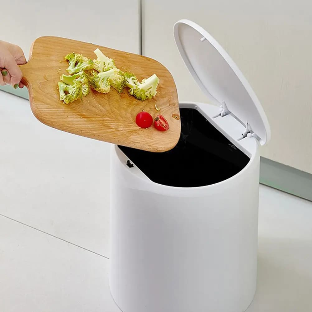 Cestino per Rifiuti da 8L con Coperchio a Pressione, Design Moderno, Contenitore in Plastica per Cucina, Bagno, Camera da Letto, Bidone per Rifiuti Domestici