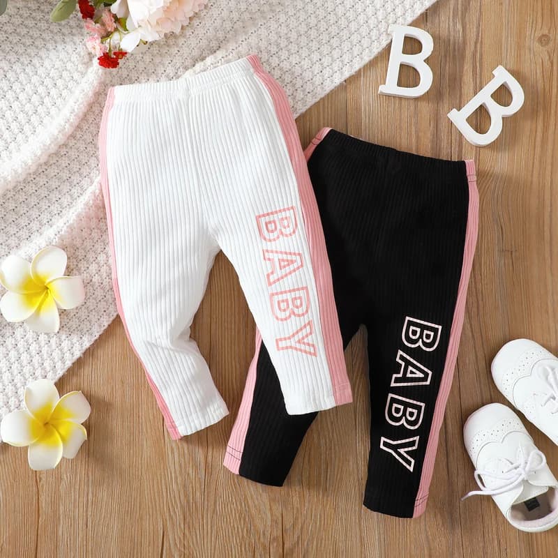 Leggings casual con lettere e design color block per bambina PatPat