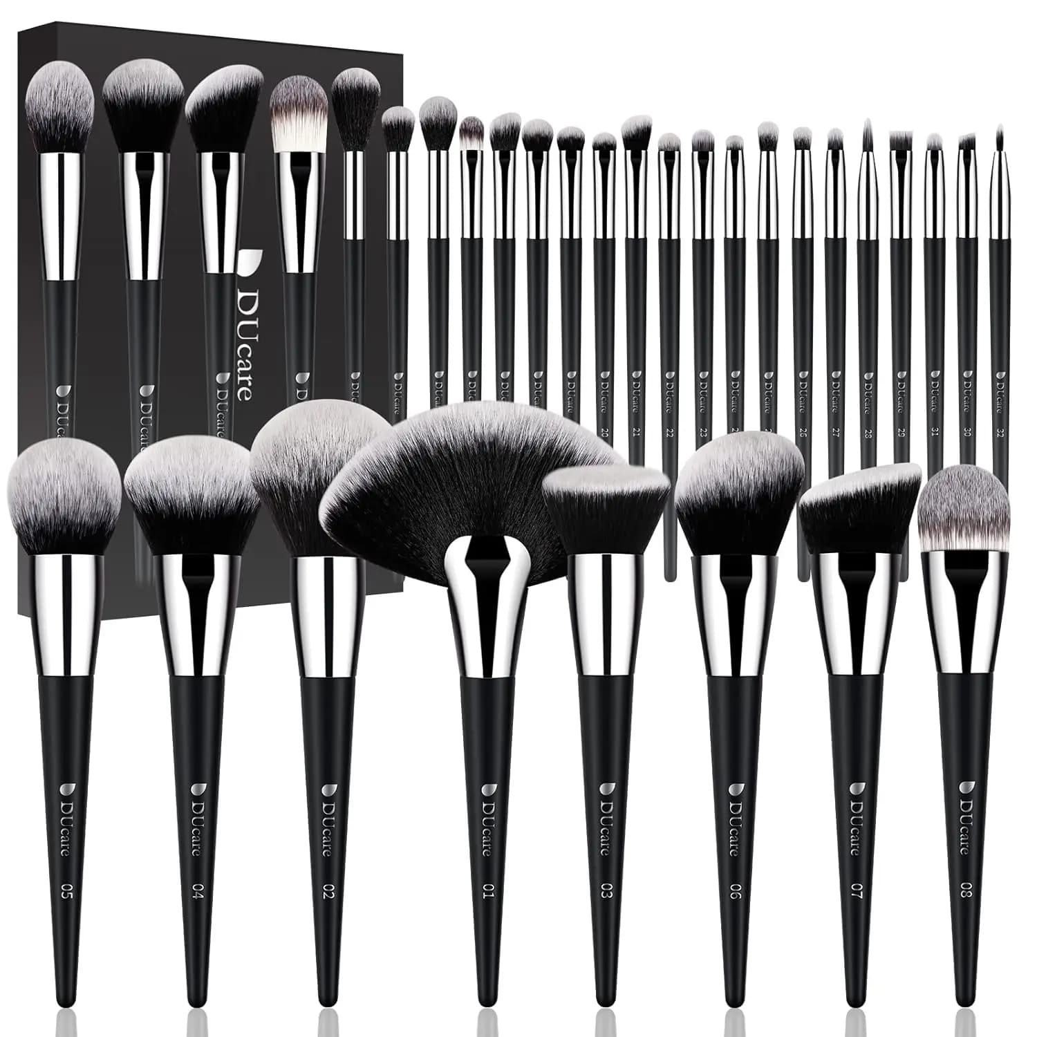 Professional set of 32 Brushes for Make-up with Kabuki Brushes, for Fondotinta, Sfumatura, Cipria, Blush, Corrector and Umbrella