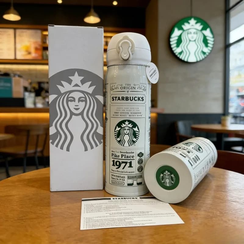 Starbucks 1971 Tazza Termica Nera e Bianca Heritage, Bicchiere Isolato da Collezione, Portafortuna, Ottimo Regalo di Natale