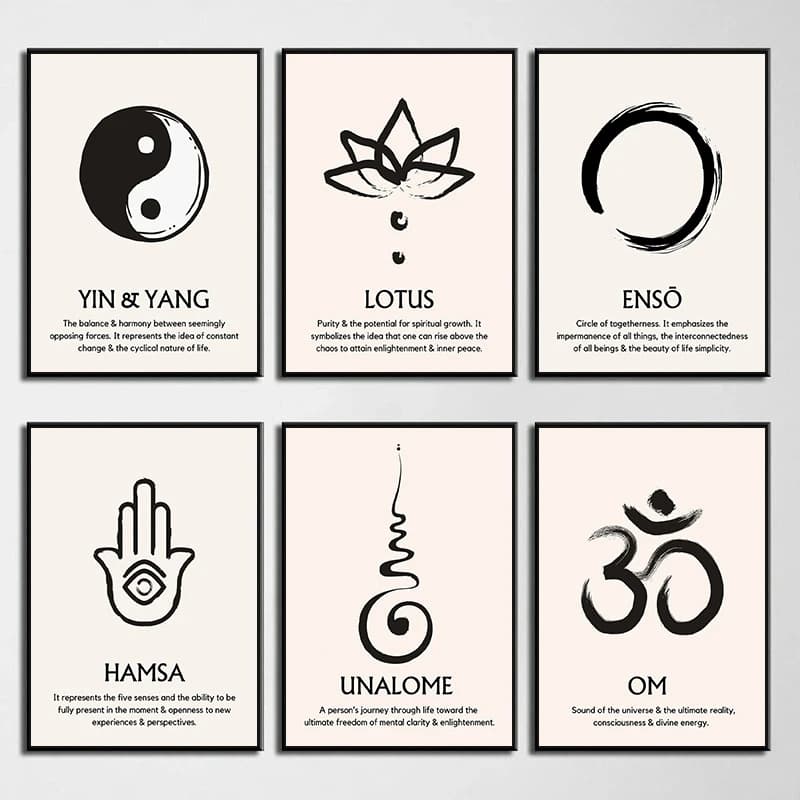 (No frame)Abstract Lotus Zen Symbols Meditation Spiritual Posters and Prints Canvas Painting Wall Art Picture for Living Room
