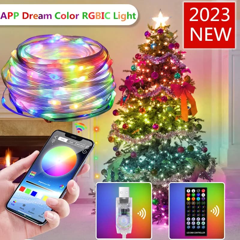 USB LED String 2023 decorazione di luci dell'albero di natale con Smart Bluetooth App telecomando decorazioni per la casa regalo di ghirlanda di luci di fata