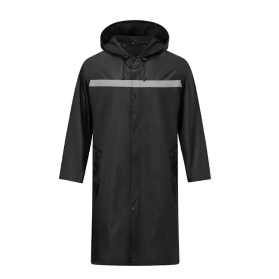 Mens Long Safety Rain Coats with Air Vents Reflective Stripes Waterproof Packable Rain Jacket with Hood Lightweight