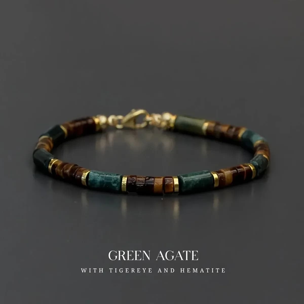 Bracciale Premium da Uomo con Perle di Agata Muschiata e Occhio di Tigre, Simbolo di Forza, Coraggio e Ricchezza