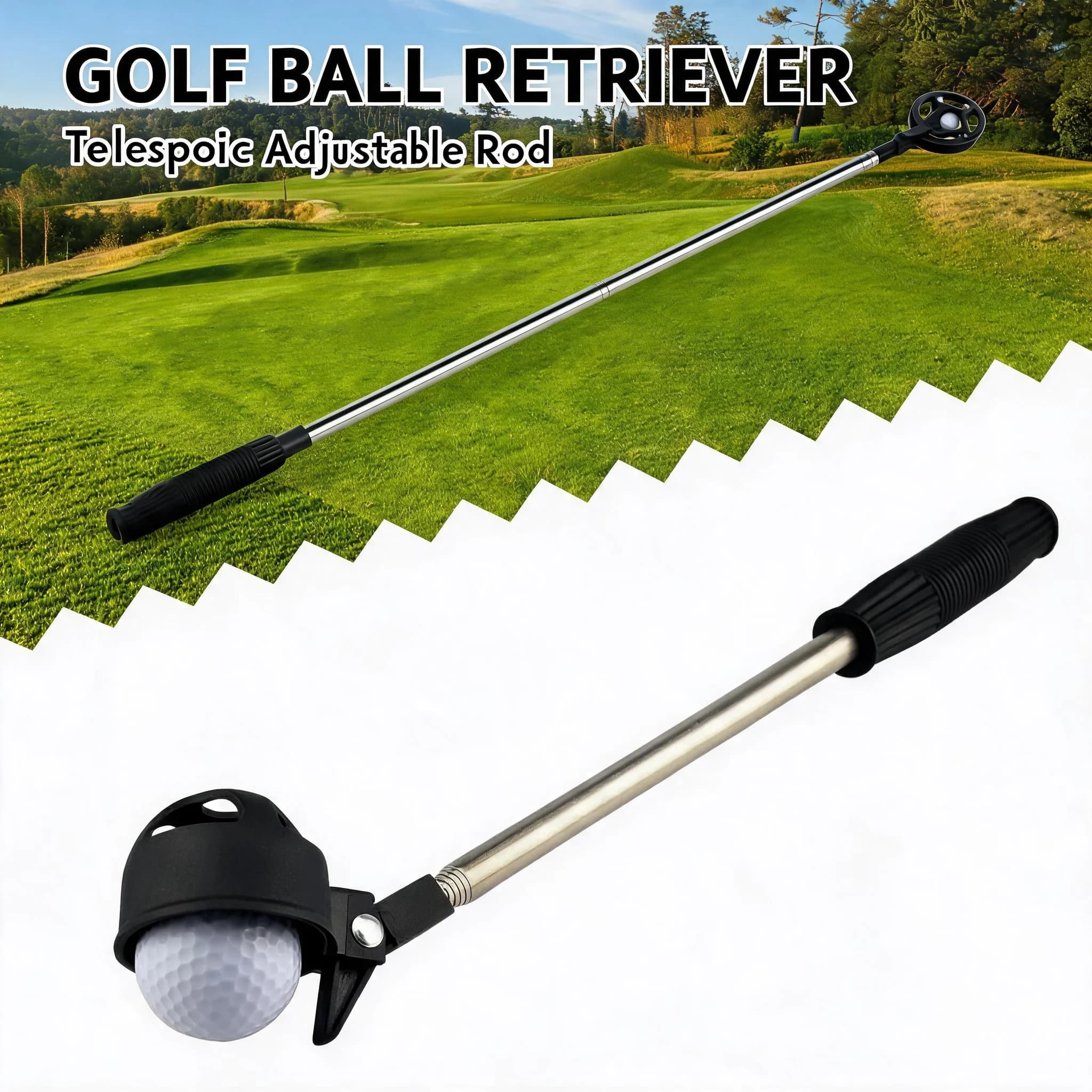 For Golf Water Pond Use Professional Auto Lock Ball Retriever Telescopic Stainless Shaft With Non Slip Rubber Handle