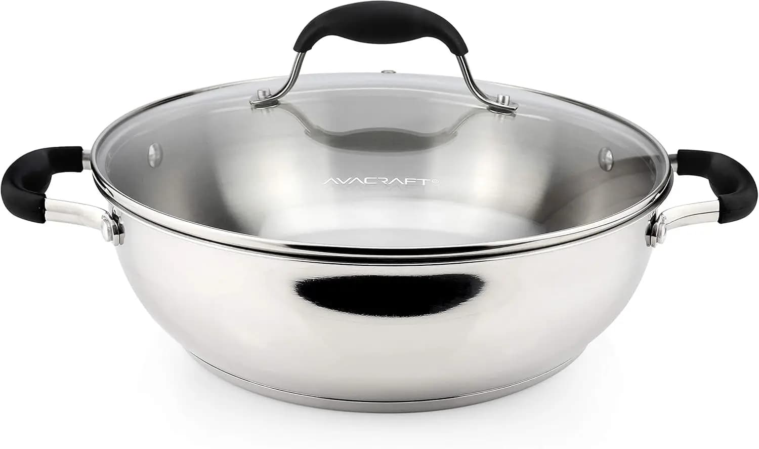 18/10 stainless steel pan, 5 layers base, glass lid, 11' pan for mixing, foam, stew (8' base)
