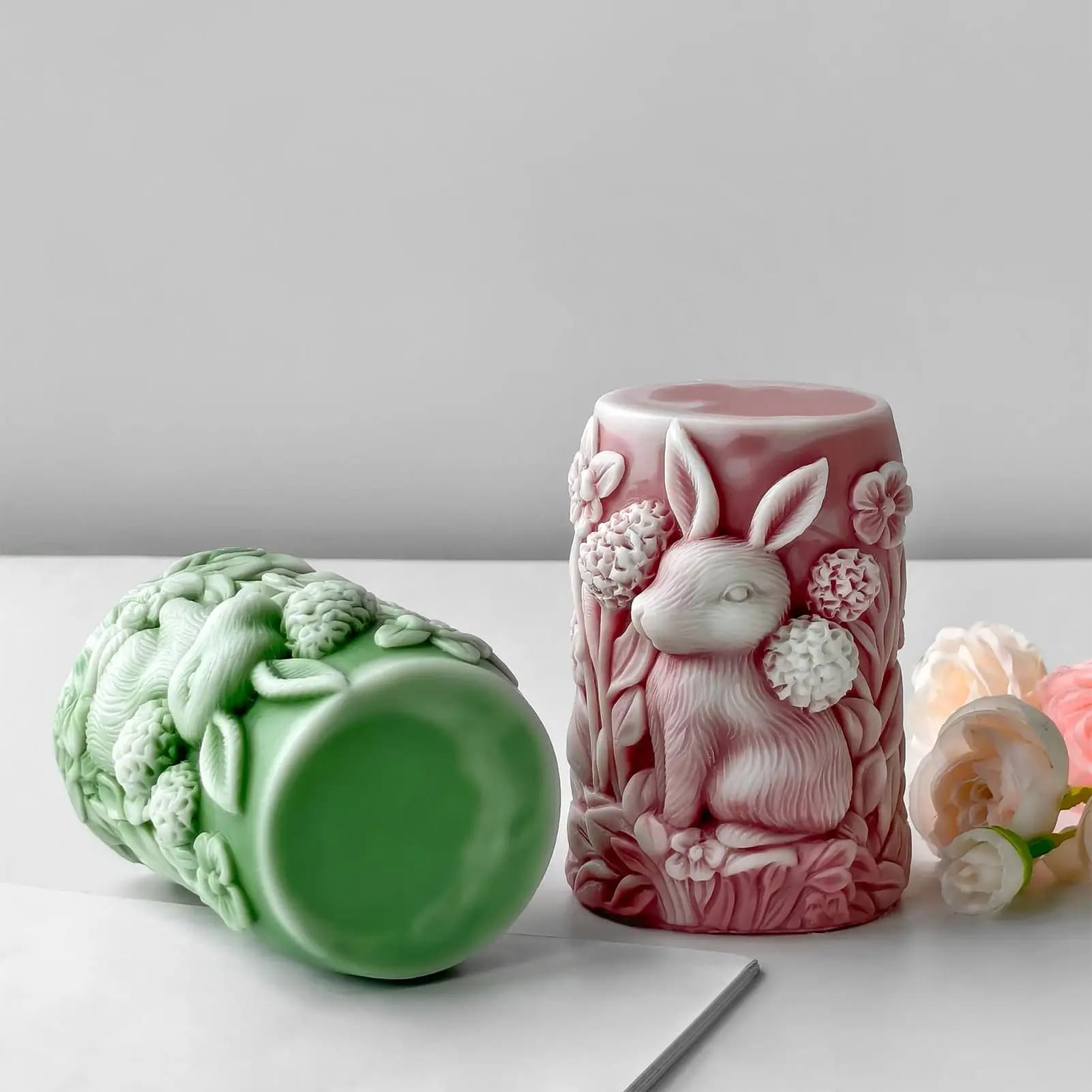 Candle Making Molds Bunny Flower Epoxy Resin Art Craft Soap Casting Wax Mould For Home Room Wedding Dinner Table Decoration