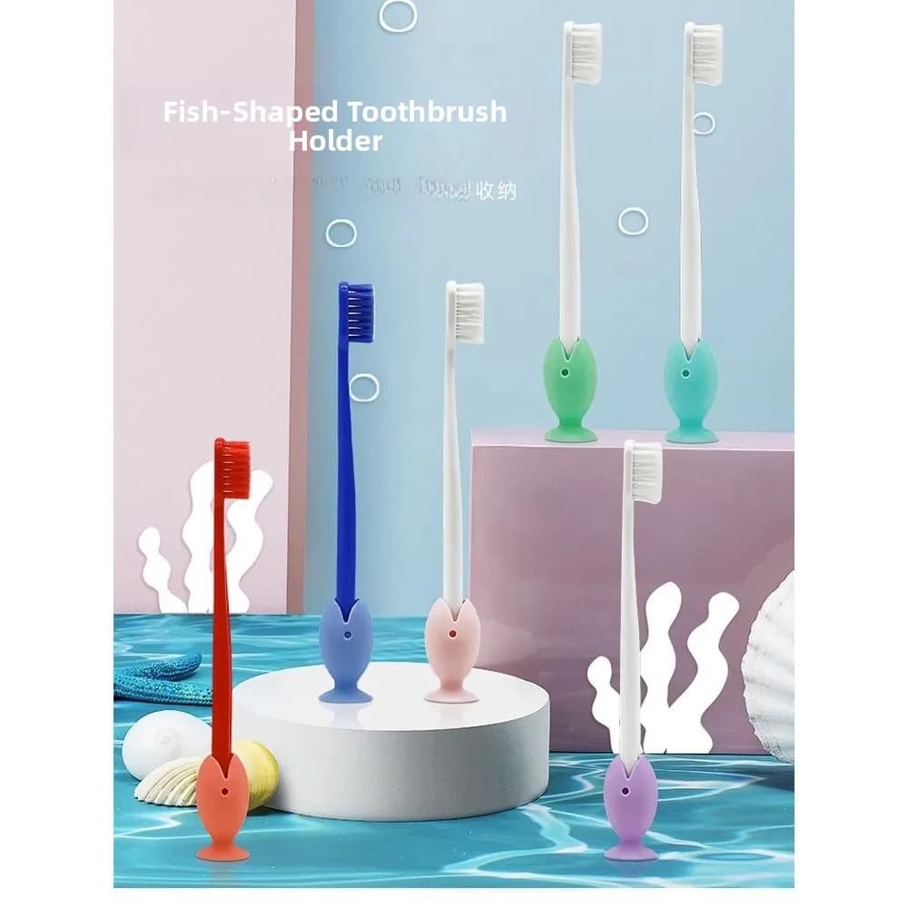 Supporto per Spazzolino a Forma di Pesce in Silicone, Porta Spazzolino Verticale Portatile da Viaggio con Ventosa, Organizzatore
