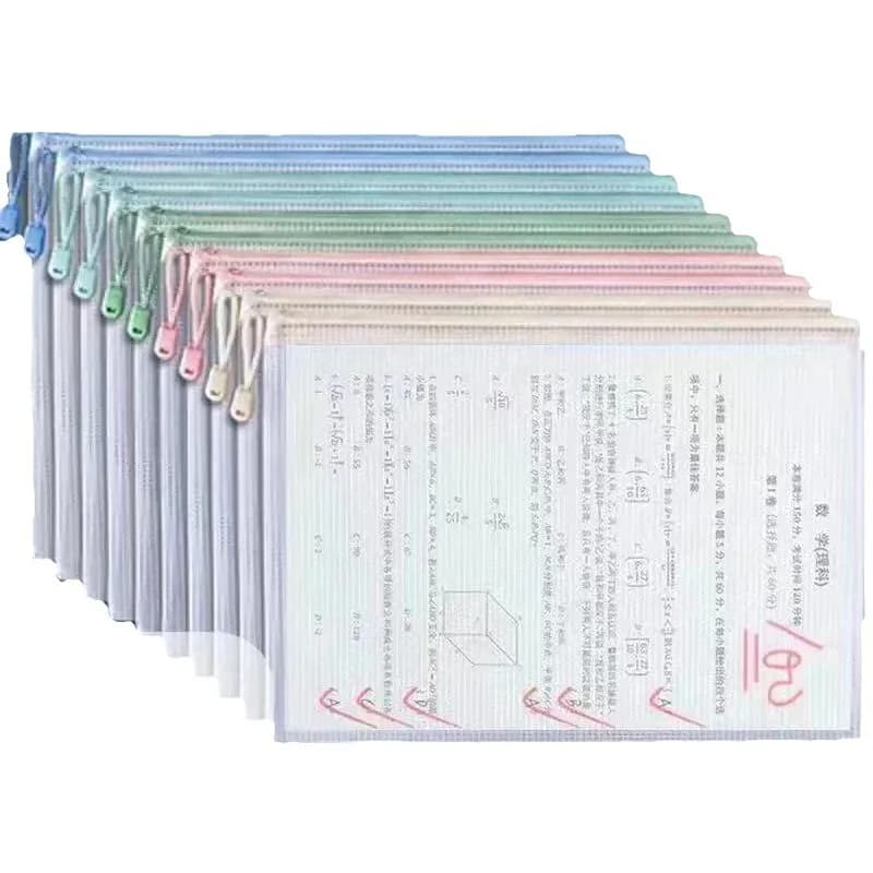 Morandi Grid File Bag Spessa A4 Custodia trasparente con cerniera Custodia impermeabile per documenti per esami Astuccio per matite di cancelleria per studenti