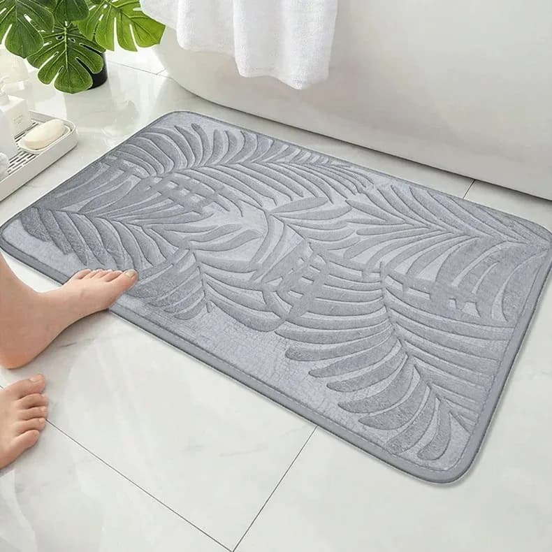Embossed Palm Leaf Plant Print Non Slip Quick Dry Doormat Water Absorbent Floor Mat For Bathroom Shower Entryway