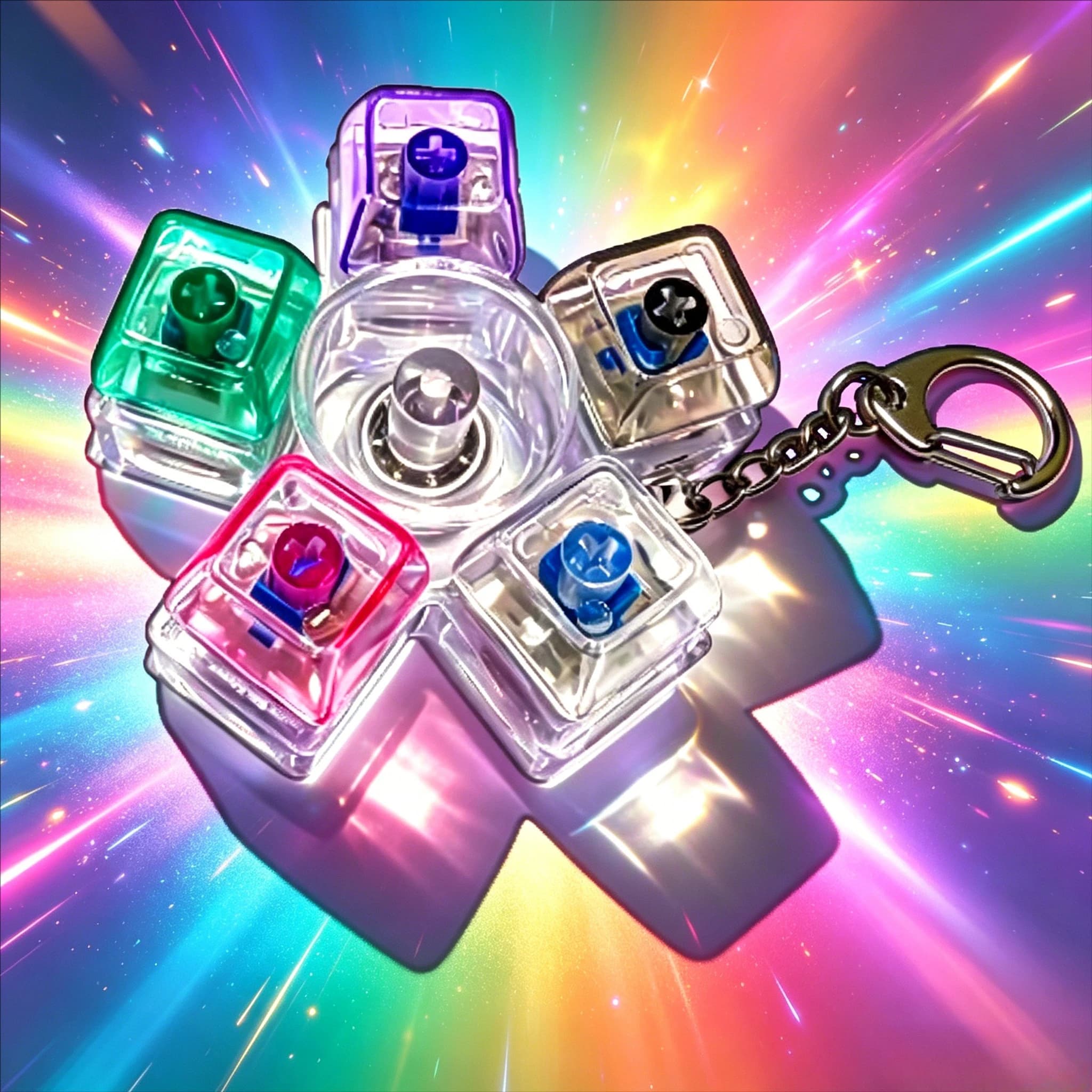 Portachiavi Fidget Spinner Girevole con Tastiera, Asse Meccanico, Luce LED, Clicker in Cristallo, Antistress, Terapia Sensoriale, Giocattolo per Dita