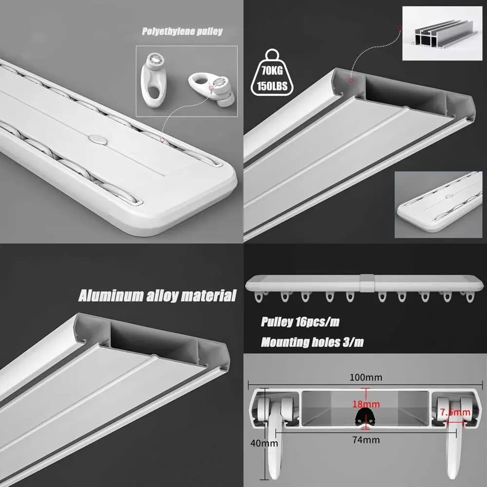 Silent and Resistant Aluminum Curtain Binary, Ceiling Mount, 2M for Rooms and Dividers