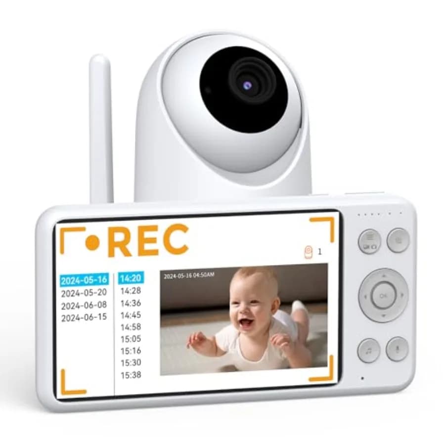 Monitor per Bambini NEWQ HD 1080P Senza WiFi con Visione Notturna Chiara, Registrazione Video, Sensore di Temperatura e Comunicazione Bidirezionale