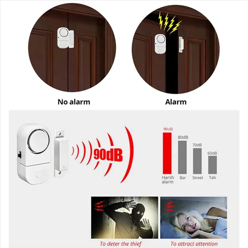 B04B-90Db Allarme di sicurezza wireless Sensore per porte e finestre Sensore di apertura magnetico indipendente Sicurezza domestica migliorata