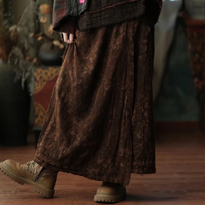 100% Cotton Women Casual Long Skirts New Arrival 2025 Autumn Vintage Style Floral Print Loose Female Basics A-line Skirt M2158