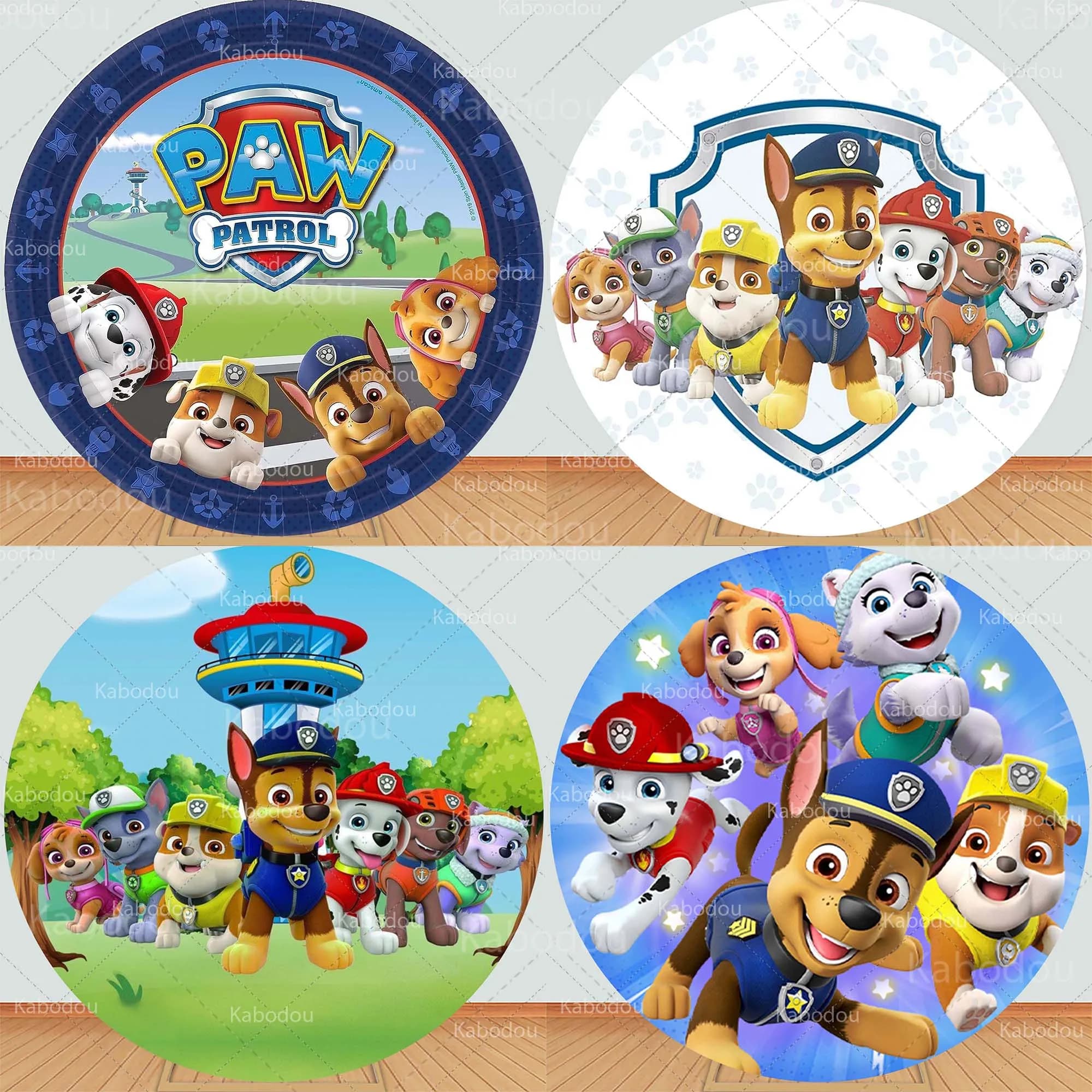 Sfondo Rotondo Paw Patrol per Decorazioni di Compleanno, Feste, Baby Shower, Sfondo Fotografico Circolare, Poster per Studio