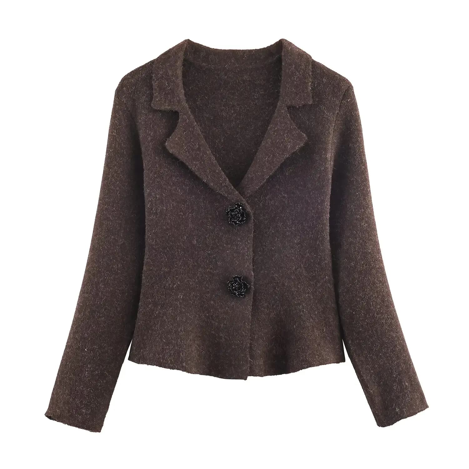 2025 Nuovi abiti da donna: cardigan lavorato a maglia impreziosito da bottoni con gioielli di moda in stile europeo e americano